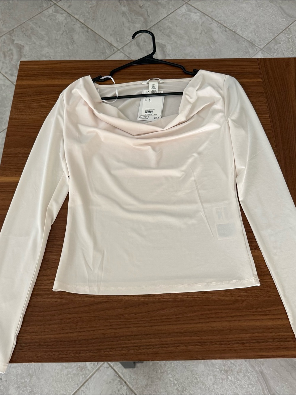 H&M Ivory Cowl-Neck Long Sleeve Top